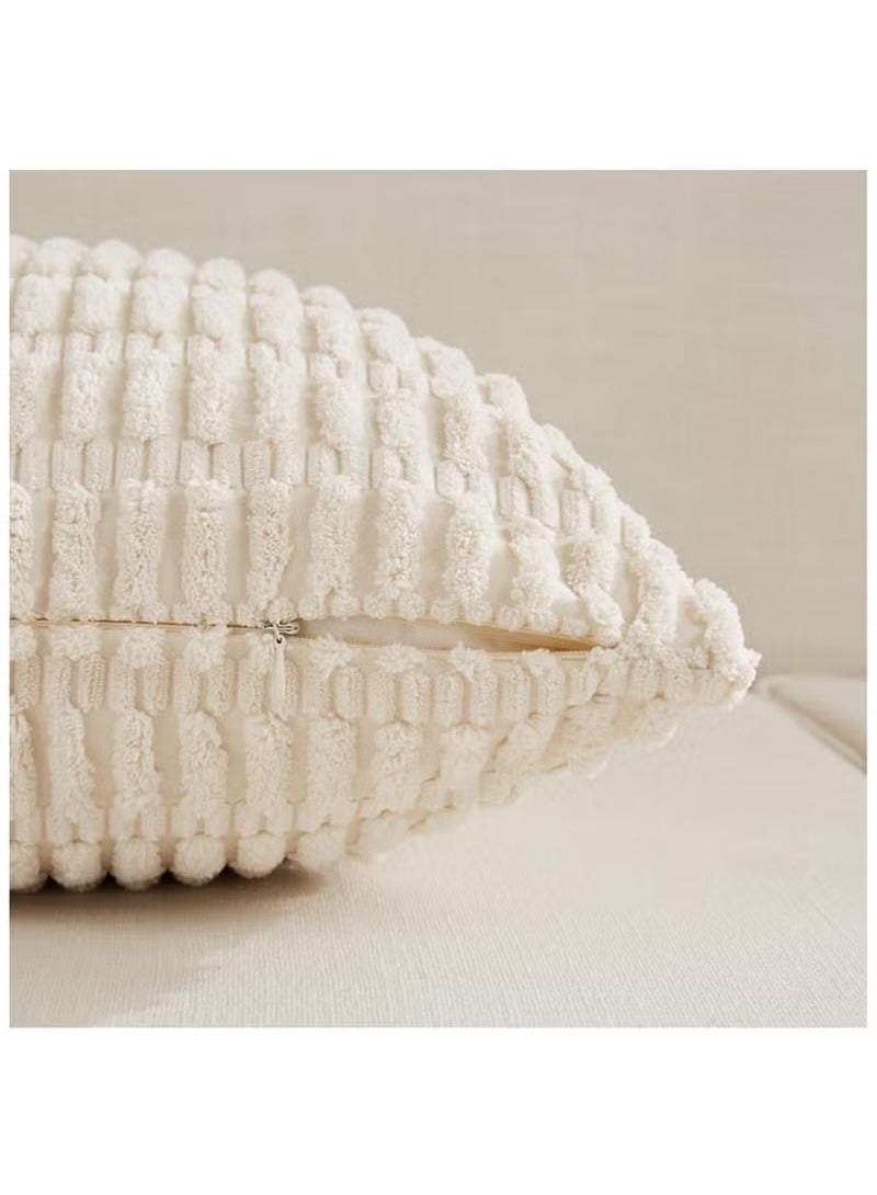 بيوينتي 4 قطع أغطية وسائد زخرفية محايدة مقاس 45 × 45 سم للأريكة والسرير والكنب، ديكور منزلي ريفي وبوهو، وسائد مربعة من مخمل ناعم مخطط - Image 5